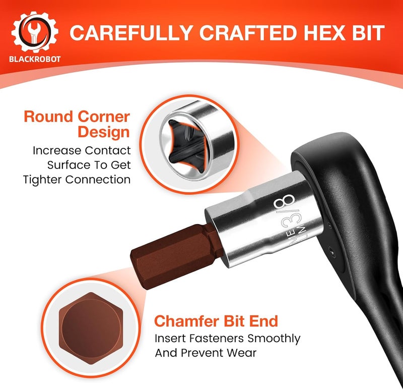 BLACKROBOT 3/8 inch Hex Bit Socket, 3/8 Inch Drive 3/8 Allen Key Socket, SAE, Full Polished, S2 Steel Head Made For Repairing - Image 3